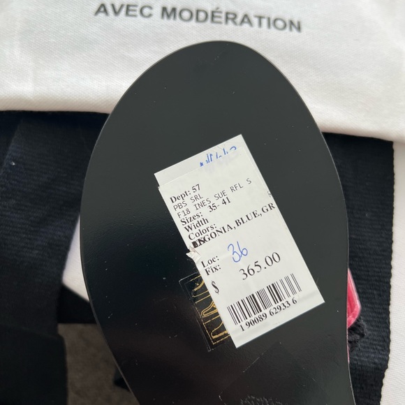 AVEC MODÉRATION Kitzbuhel Velvet Pink Black Slide Sandal Leather 36 NEW $365 - Picture 6 of 6